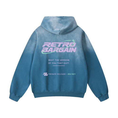 BEAT THE VERSION OF YOU THAT QUIT - washed blue oversized hoodie, RetroBargain RB 001